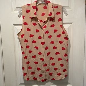 Equipment Silk button up Heart print Valentine’s Day Top